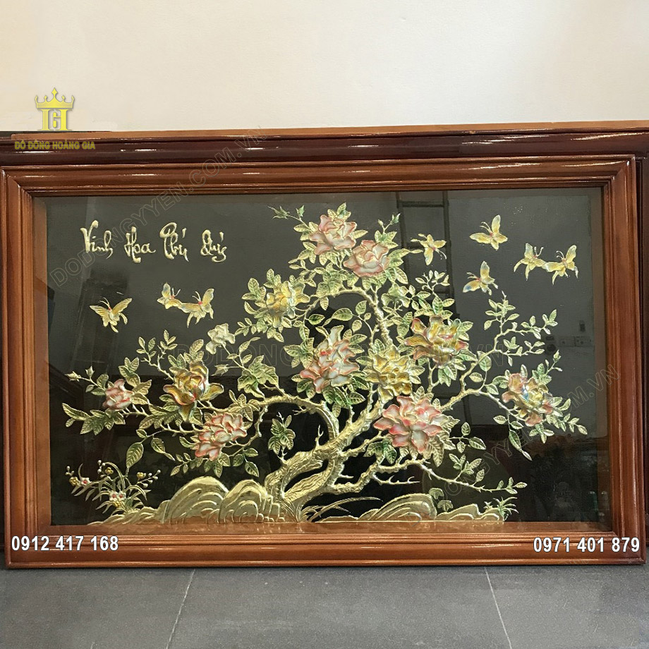 Tranh vinh hoa ph&uacute; qu&yacute; đồng v&agrave;ng 1m35